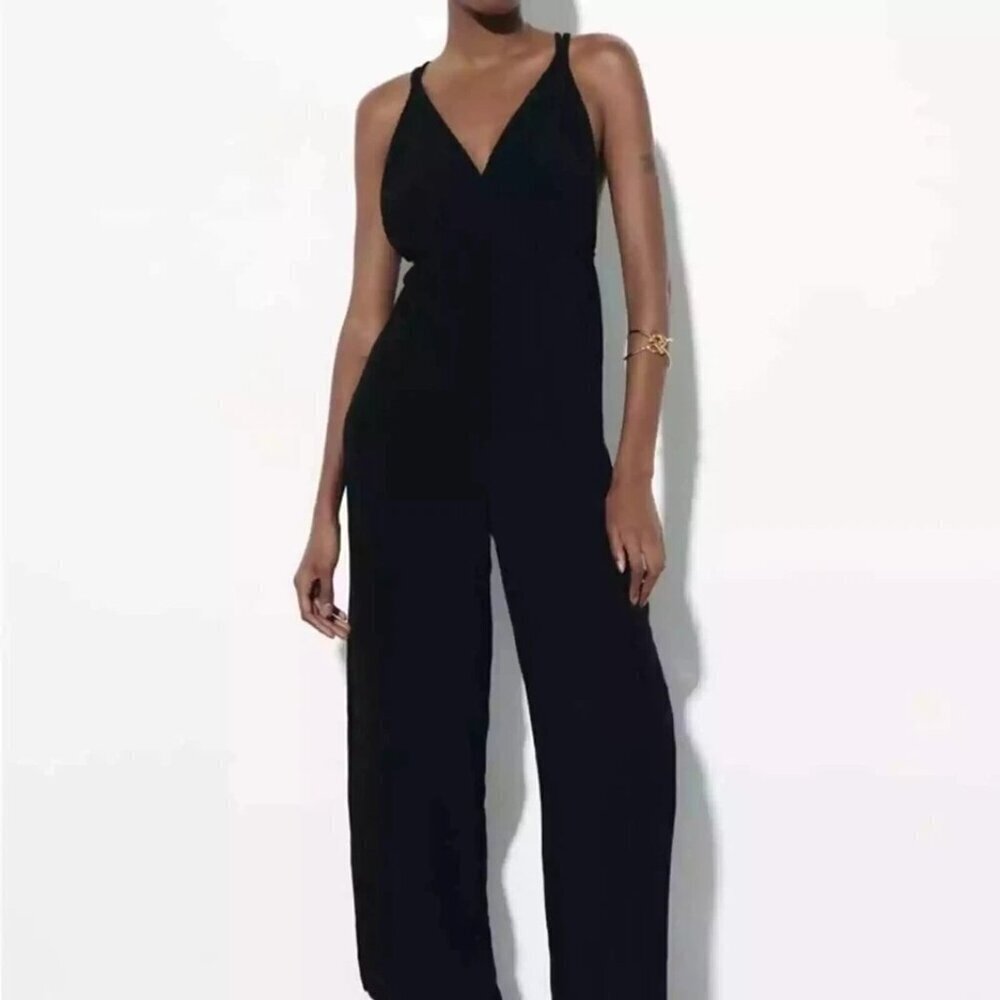 ZARA BLACK BRAIDED STRAP JUMPSUIT